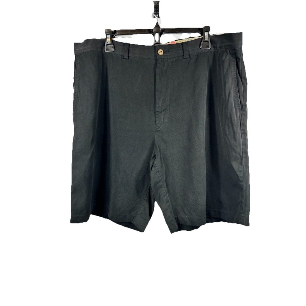 Tommy Bahama Black Silk Cotton Shorts Men's 38 Quiet Luxury Tropical Flat Front